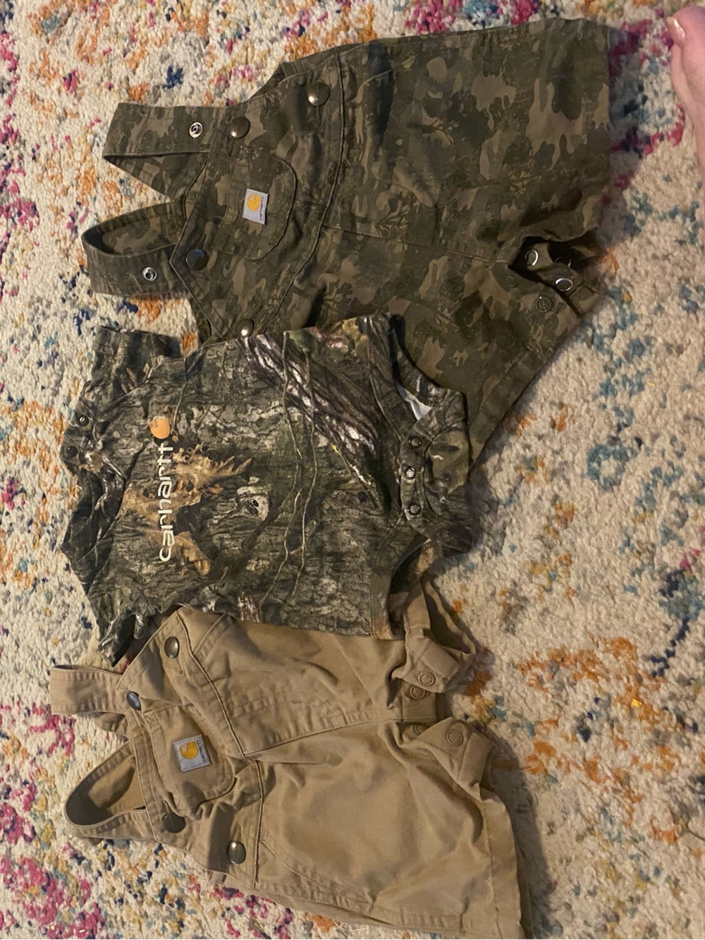 Carhartt Baby Boy 3M Camo Canvas Shortalls & Bodysuit Bundle 3pc Lot